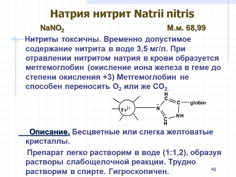 40  Натрия нитрит Natrii nitris        